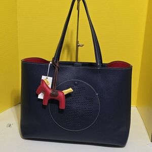 Tory Burch Peeforared Leather Logo Tote Bag